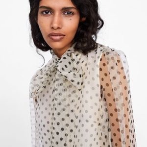 ZARA NWT Pussy Bow Organza Polka Dot Blouse